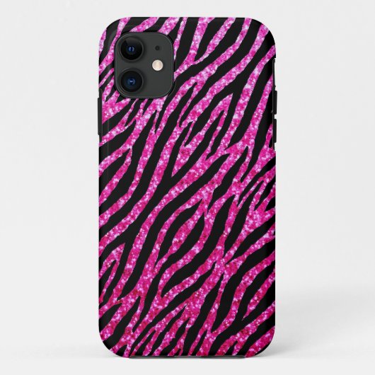 Trendy Hot Pink Zebra Print Glitz Glitter Sparkles Case-Mate iPhone Case (Achterkant)