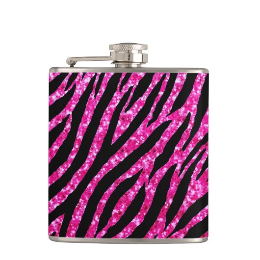 Trendy Hot Pink Zebra Print Glitz Glitter Sparkles Heupfles (Voorkant)