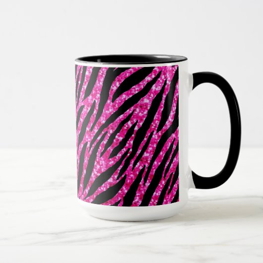 Trendy Hot Pink Zebra Print Glitz Glitter Sparkles Mok (Rechts)