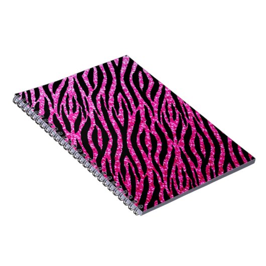 Trendy Hot Pink Zebra Print Glitz Glitter Sparkles Notitieboek (Rechterzijde)