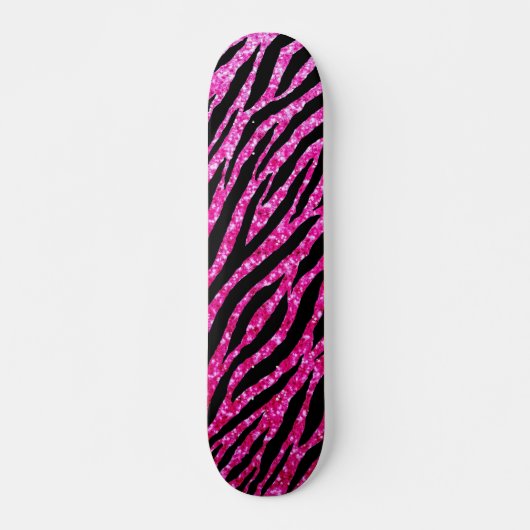 Trendy Hot Pink Zebra Print Glitz Glitter Sparkles Skateboard (Voorkant)