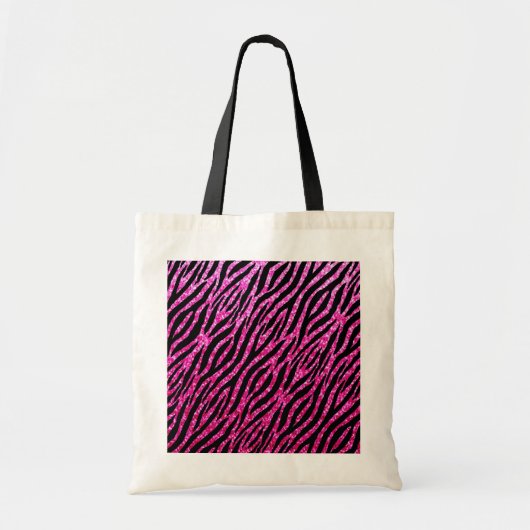 Trendy Hot Pink Zebra Print Glitz Glitter Sparkles Tote Bag (Voorkant)