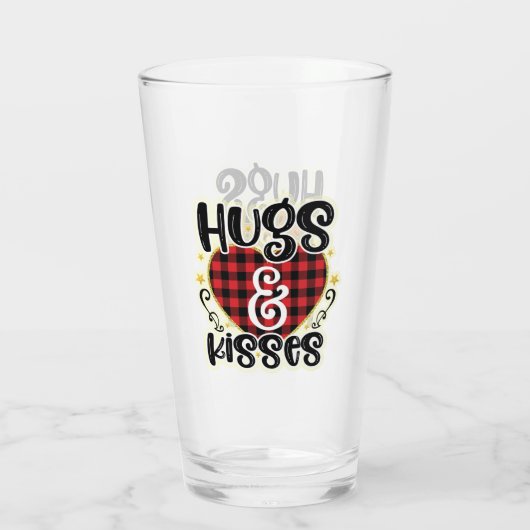 Trendy Hugs en Kisses Valentijnsdag Glas (Achterkant)