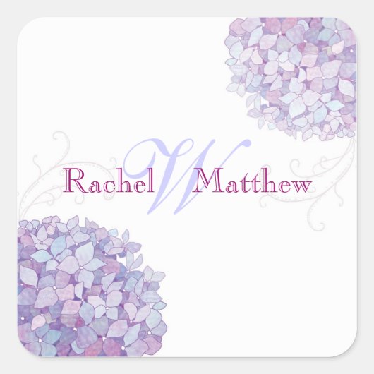 Trendy Hydrangea bruidspaar Monogram Vierkante Sticker (Voorkant)