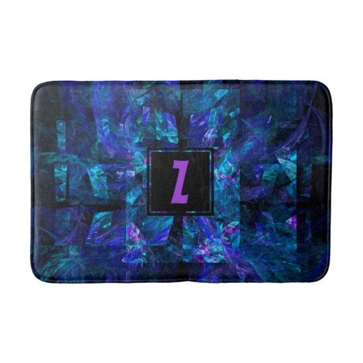 Trendy Initiaal Letter Monogram Shimmering Blue Badmat (Voorkant)