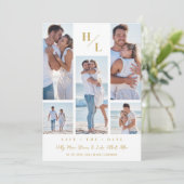 Trendy Initials Original Collage Wedding 5 Photos Save The Date (Staand voorkant)