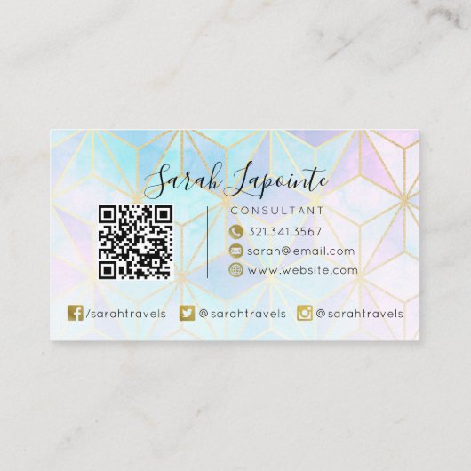 Trendy Iridescent & Pastel Geometric QR Code Visitekaartje (Achterkant)