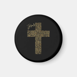 Trendy Jesus Gold Cross Black Magneet