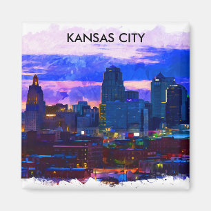 Trendy Kansas City Skyline Travel Waterverf Magneet
