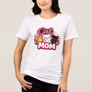 Trendy Kat Moeder T-Shirt Cute Kleurrijke Katten