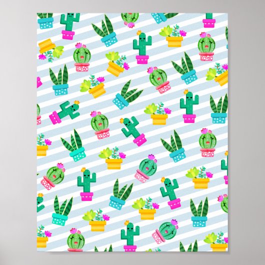 Trendy Kawaii Cartoon Cactus & Succulents Poster (Voorkant)