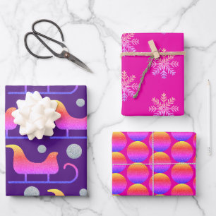 Trendy Kerst Meisjesachtig Heet Roze Slede Glitter Inpakpapier Vel