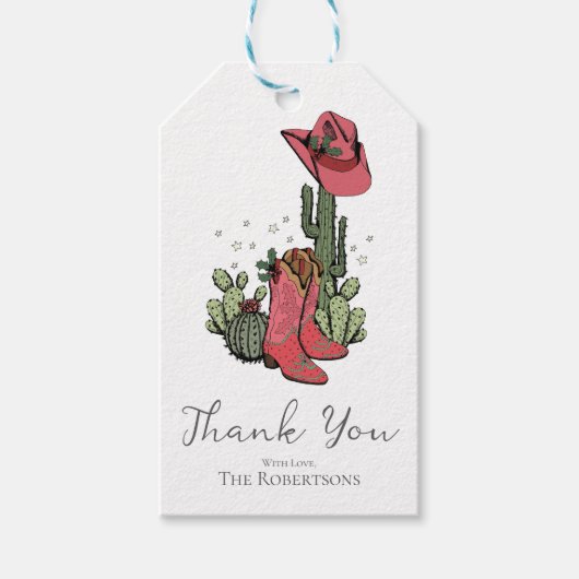 Trendy Kerstlaarzen en Cactus Bedankt Cadeaulabel (Voorkant)