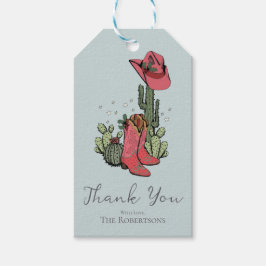 Trendy kerstlaarzen en cactus bedankt cadeaulabel