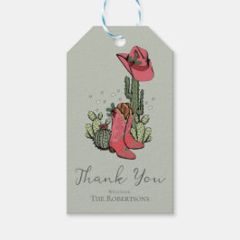 Trendy kerstlaarzen en cactus bedankt cadeaulabel