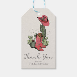 Trendy kerstlaarzen en cactus bedankt cadeaulabel