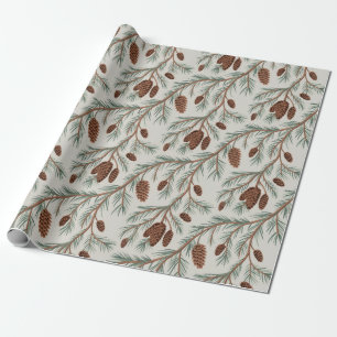 Trendy Kerstmis Dennenkegels en Takken Cadeaupapier