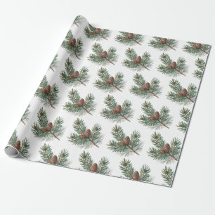 Trendy Kerstmis Dennenkegels en Takken Cadeaupapier