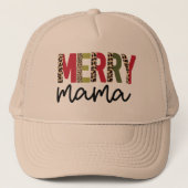 Trendy Kerstmis Kleur Blok Leopard Merry Mama Trucker Pet (Voorkant)