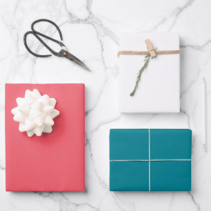 Trendy Kerstmis Roze Rood Wit Teal Effen Kleur Tri Inpakpapier Vel