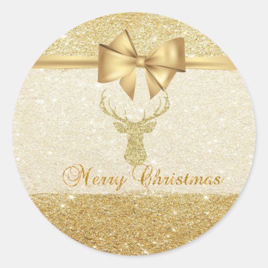 Trendy kerstrenier, Faux Gold Bow, Glittery Ronde Sticker (Voorkant)