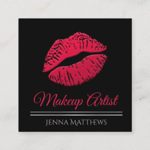Trendy Kiss Lips Pink & Black Makeup Artist Vierkante Visitekaartje