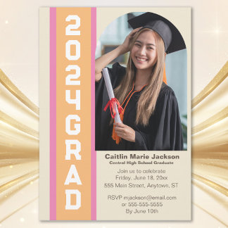 Trendy Klasse van 2024 Foto Afstuderen Invitation Kaart