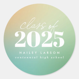 Trendy klasse van 2024 Green Gradient Afstuderen Ronde Sticker