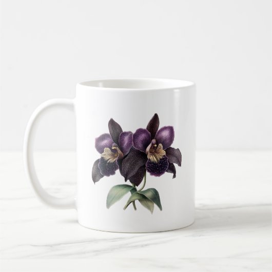 Trendy klassieke ,mauve en zwarte orchidee koffie  koffiemok (Links)
