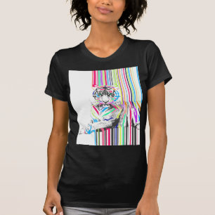 trendy kleurige trillende neonstrepen tijgerverf t-shirt