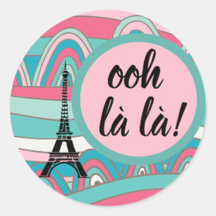 Trendy Kleurrijke Eiffeltoren Ooh la la!/ Monogram Ronde Sticker