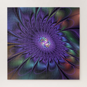 Trendy Kleurrijke Moderne Abstracte Fractale Bloem Legpuzzel