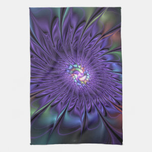 Trendy Kleurrijke Moderne Abstracte Fractale Bloem Theedoek