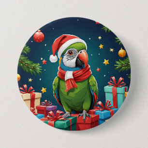 Trendy Kleurrijke Schattigee Kerstpapegaai Sinterk Ronde Button 7,6 Cm
