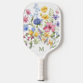 Trendy Kleurrijke Wildbloemen met Monogram Pickleball Paddle (Achterkant)