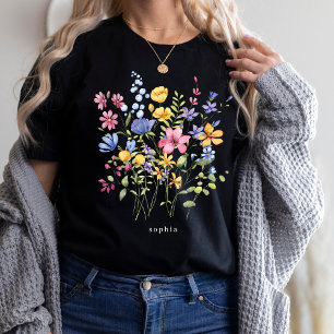 Trendy Kleurrijke Wilde Bloemen met Monogram T-shirt