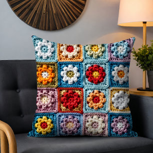 Trendy Knit Granny Square Kleurrijk Bloemenpatroon Kussen