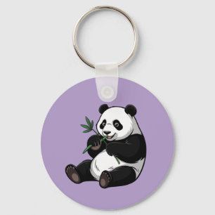 Trendy Knuffel Panda Beer Met Groene Bamboe Paars Sleutelhanger