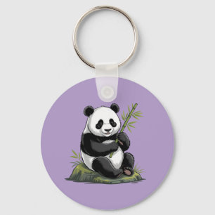 Trendy Knuffel Panda Beer Met Groene Bamboe Paars Sleutelhanger