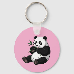 Trendy Knuffel Panda Beer Met Groene Bamboe Roze Sleutelhanger