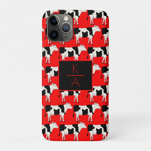 Trendy Koe Editable Monogram Red Iphone case (Achterkant)