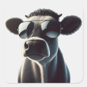 Trendy Koe in zonnebrillen Vierkante Sticker