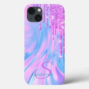 Trendy Koel Paarse Glitter Druppels Holografisch iPhone 13 Hoesje