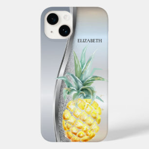 Trendy Koel Zilver Glitter Waterverf Ananas Case-Mate iPhone 14 Hoesje