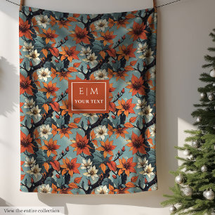 Trendy koper en mos groene botanische worp fleece deken