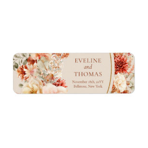 Trendy koperen blush en bordeaux bloemen salie etiket