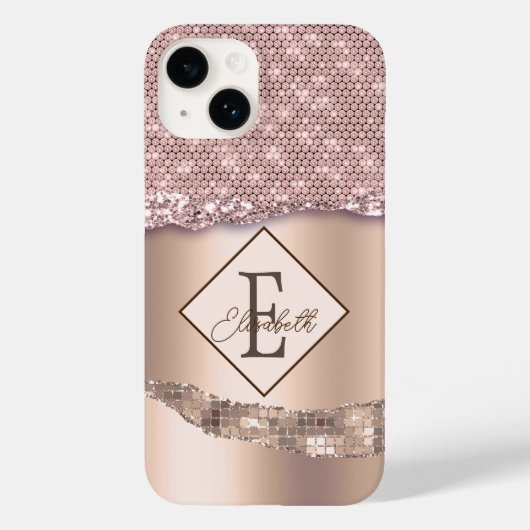 Trendy koperen diamanten monogram Case-Mate iPhone case (Achterkant)