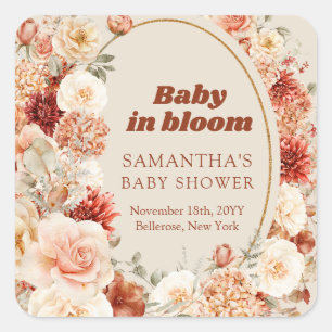 Trendy koperen hortensia en rozen herfst Baby Show Vierkante Sticker