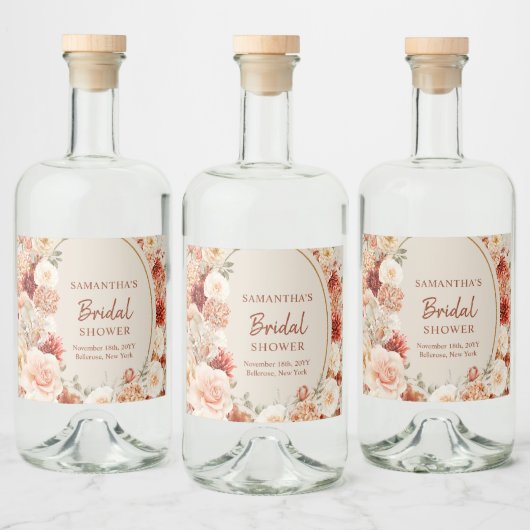 Trendy koperen hortensia en rozen herfst likeurfles etiket (Flessen)