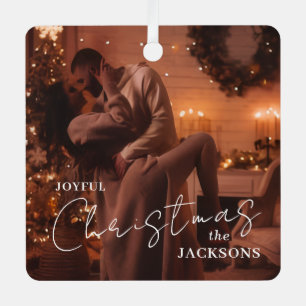 Trendy Koppel Kerst Foto Metaal Ornament